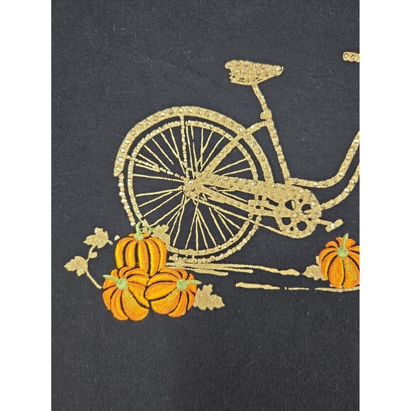 Karen Scott Plus 2X Shirt Autumn Harvest Bicycle Pumpkins Top Gold Bling Sparkle - Picture 4 of 12